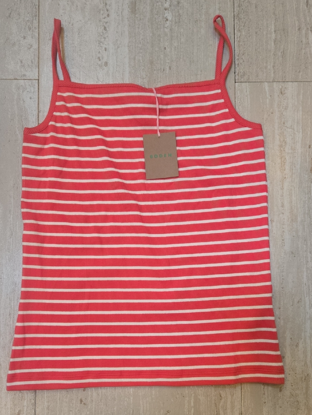 New Boden Pink/White Mini Ribbed Tank Top